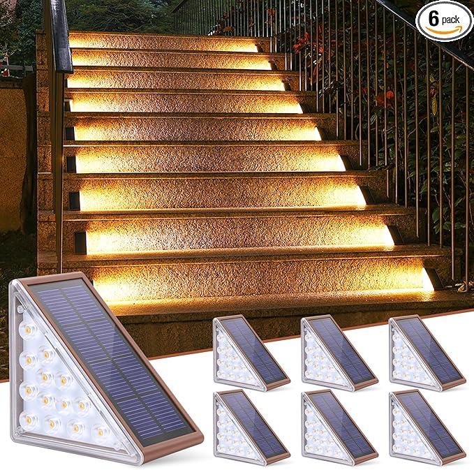NIORSUN Solar Step Lights, 6‑Pack (IP67, 3000K)