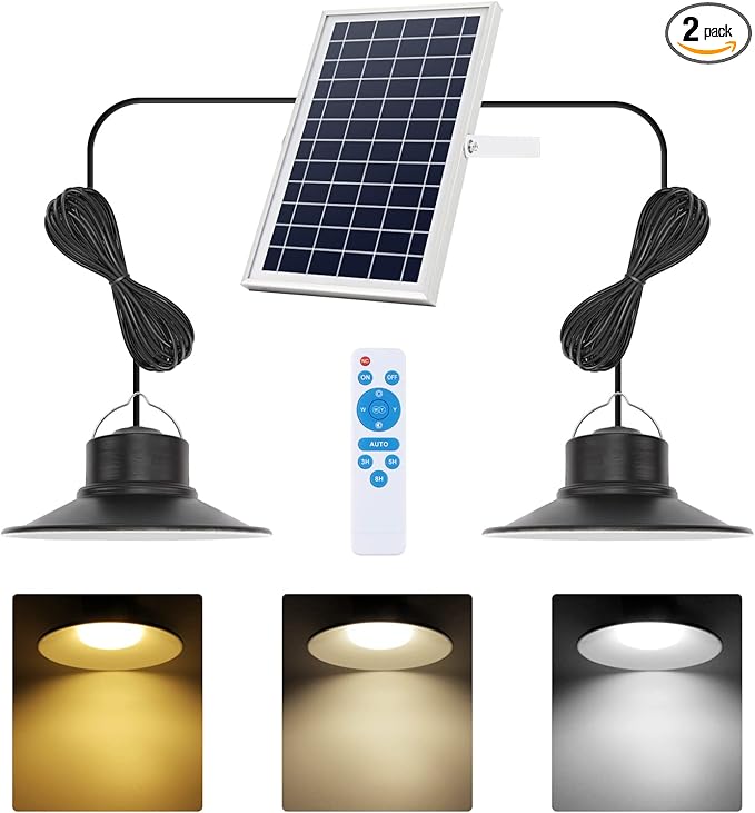 NIORSUN Solar Pendant Lights, 2‑Pack (3 CCT, Remote)
